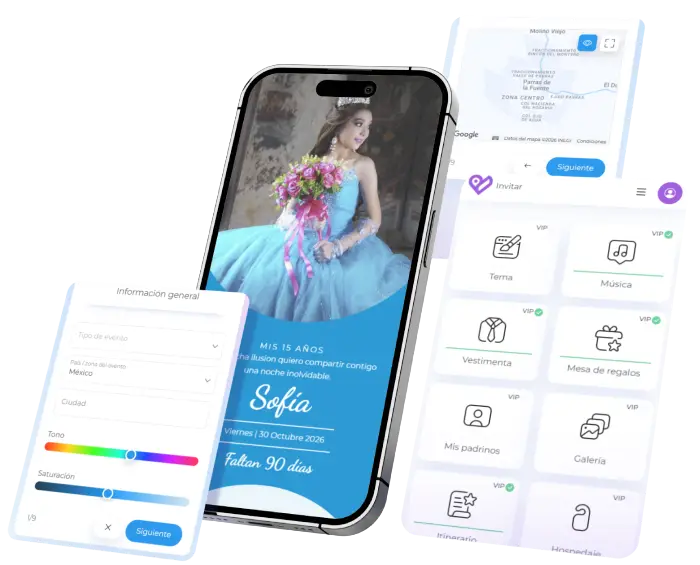 Ejemplo de invitación digital en celular con formulario de confirmación y mapa